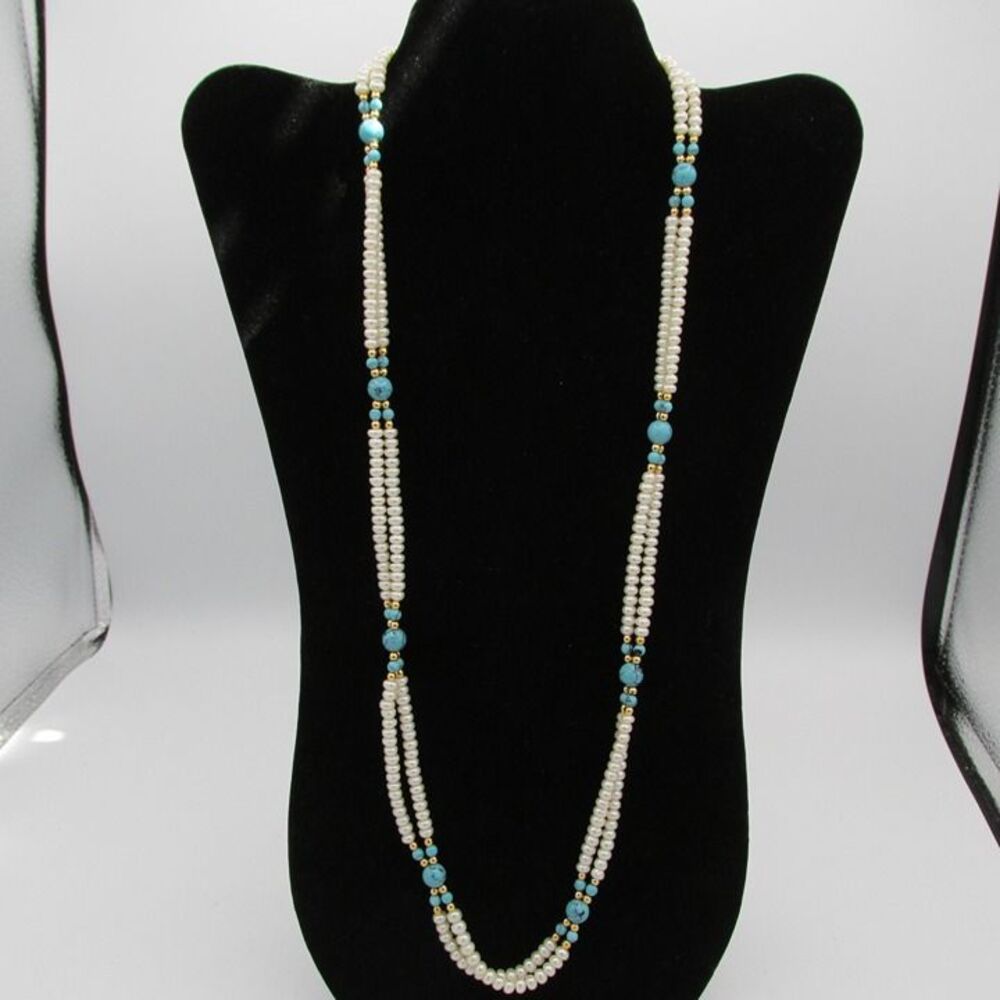 Danbury Mint Freshwater Pearls Turquoise Necklace 29 in long Double Strand Pearl